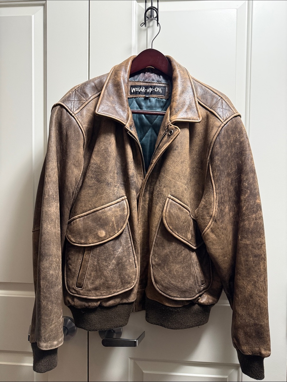 Wear Me Out Vintage Leather Aviator Bomber Jacket 46